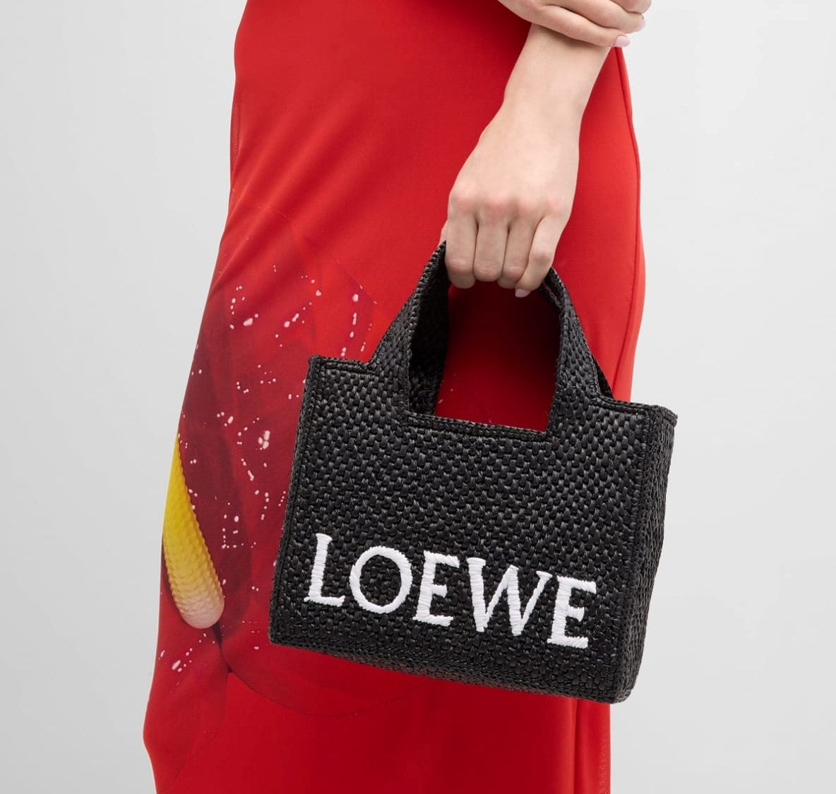 Loewe Small Font Tote in Raffia