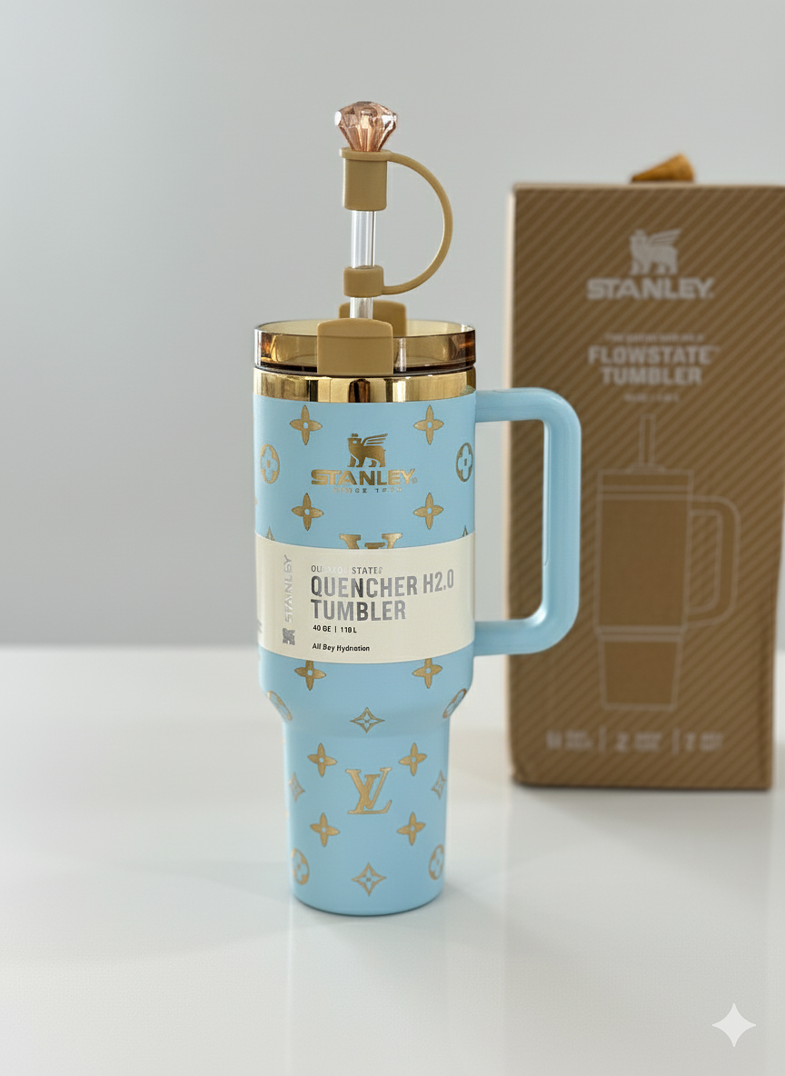 40oz Luxury-Inspired Quencher Tumbler – Light Blue