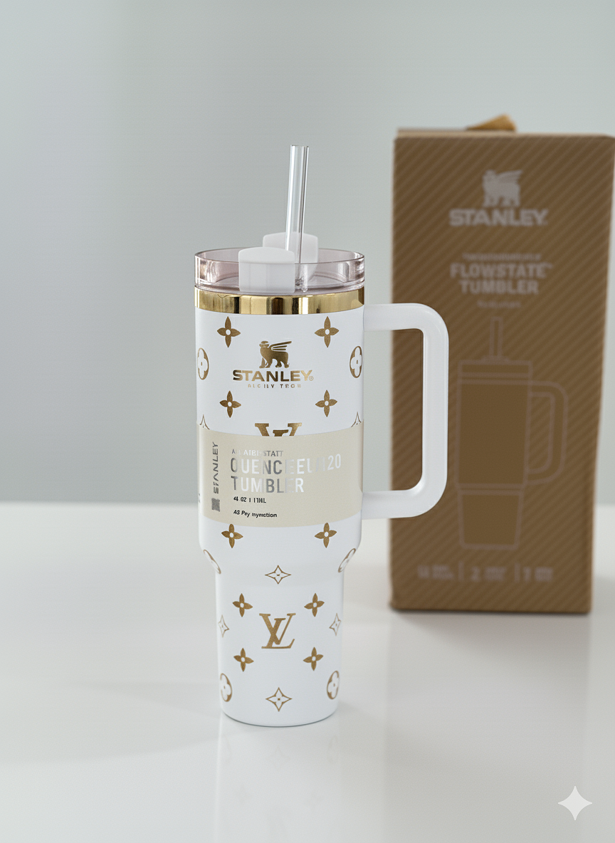 40oz Luxury-Inspired Quencher Tumbler – White