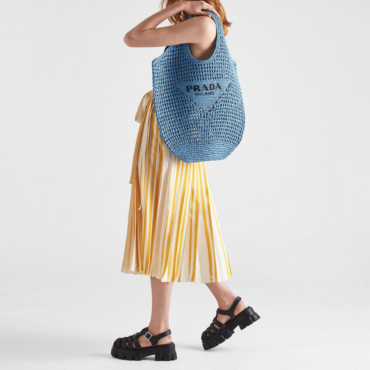 Prada Raffia Tote Bag-Blue