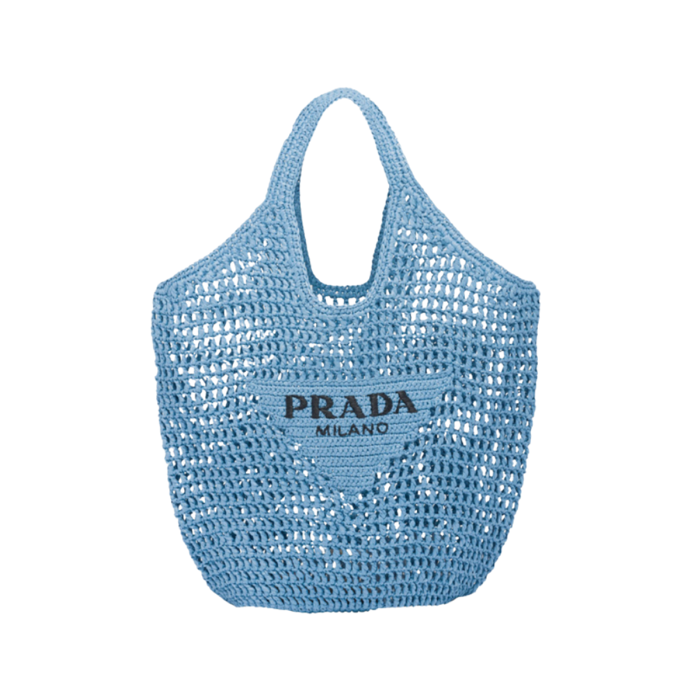Prada Raffia Tote Bag-Blue