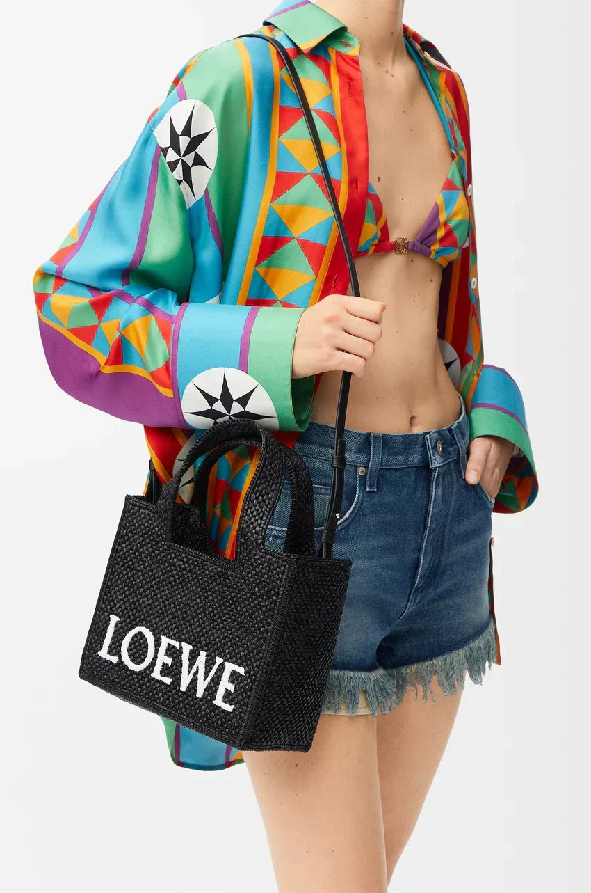 Loewe Small Font Tote in Raffia