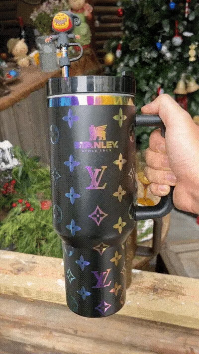 40oz Luxury-Inspired Quencher Tumbler – Rainbow Black