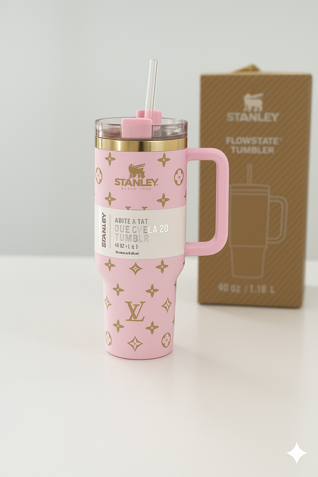 40oz Luxury-Inspired Quencher Tumbler – Baby Pink